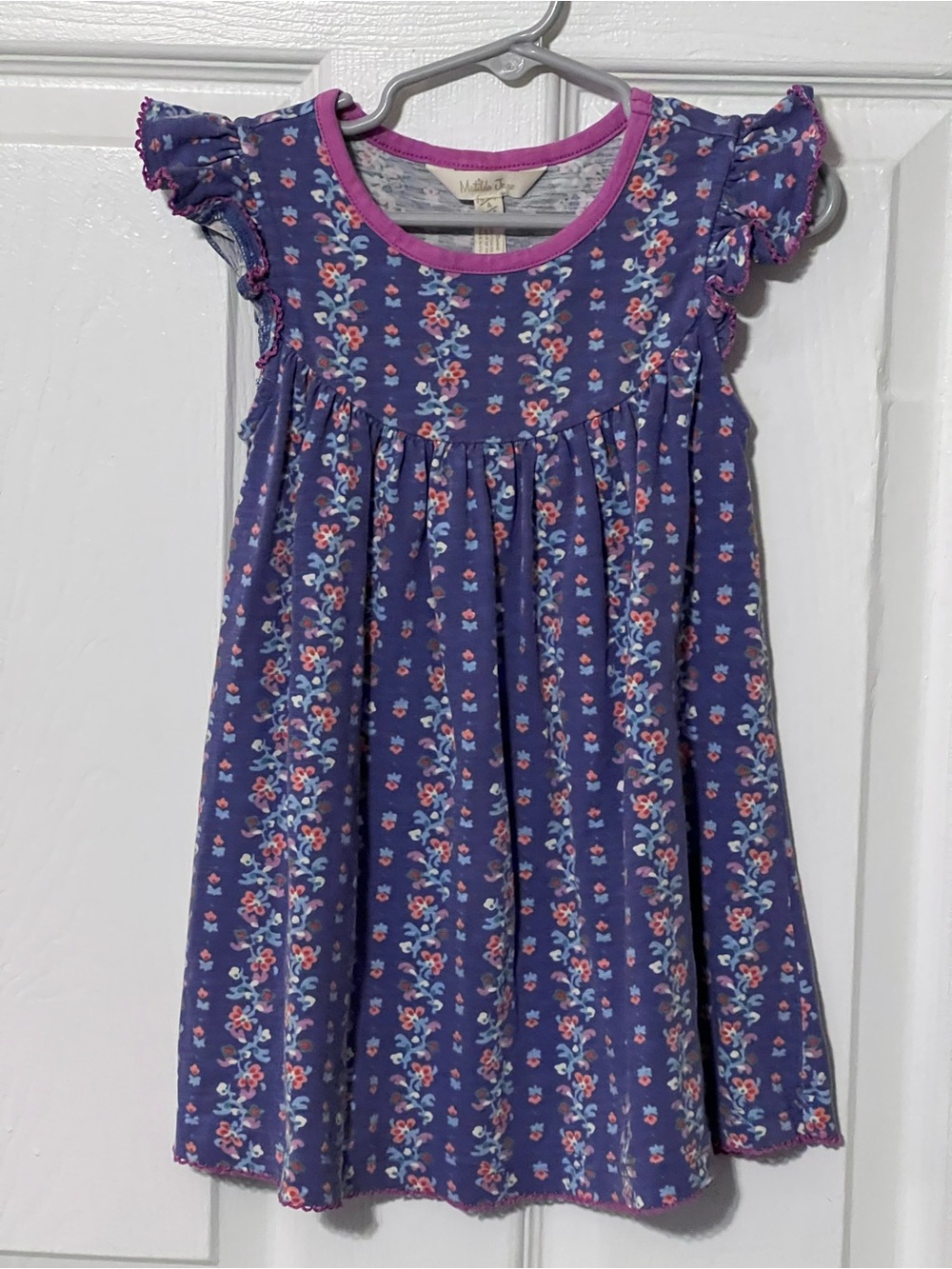 Matilda Jane Girls Size 4 Blue Floral Flutter Sleeve Dress